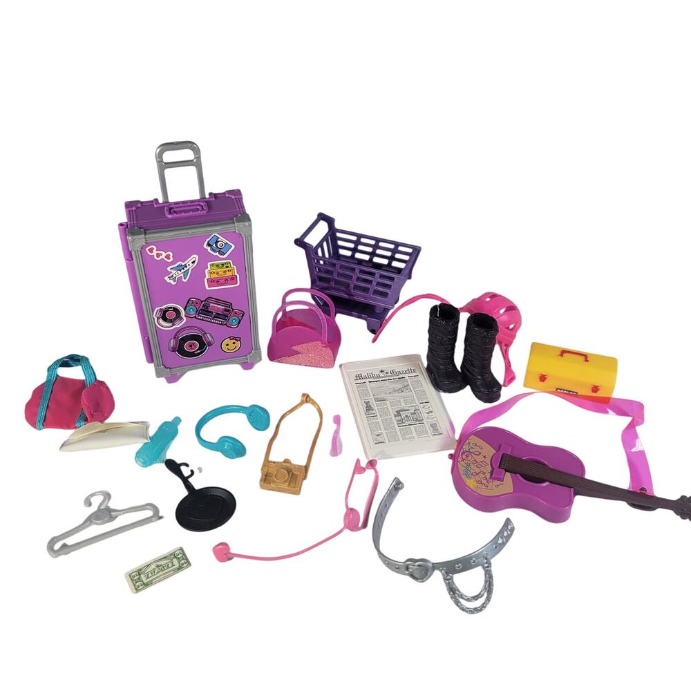 Barbie Doll Accessory Lot Luggage Boots Headphones Shopping Basket Playset